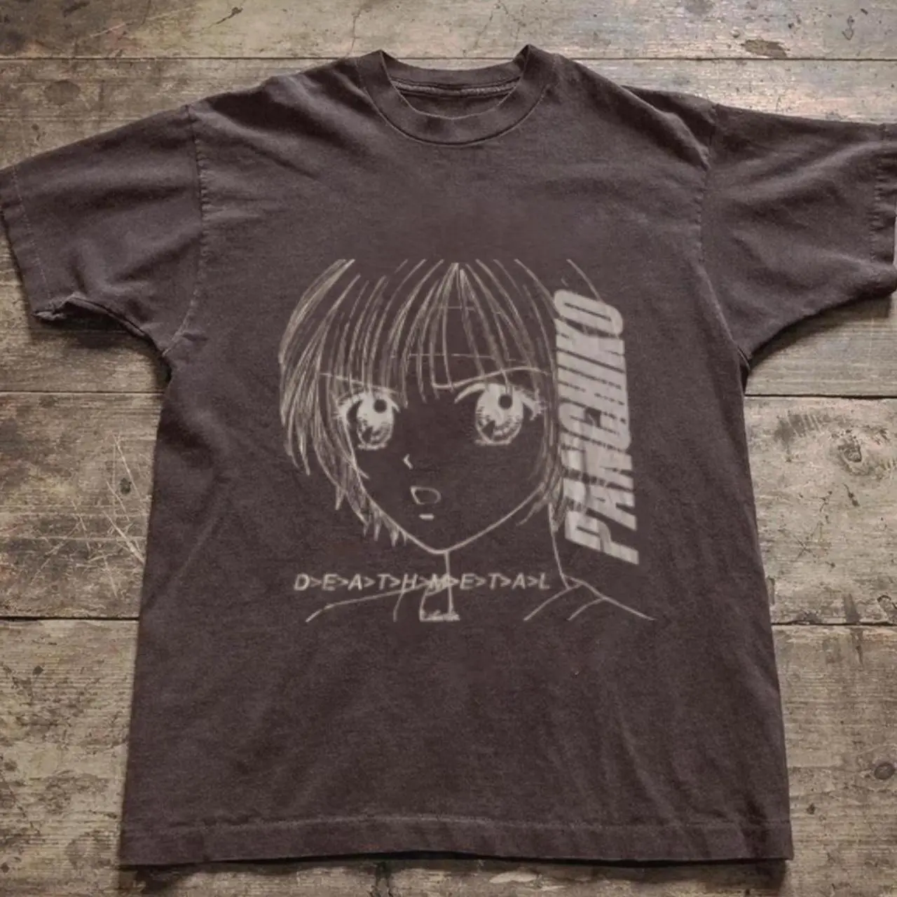 Panchiko T-shirt Vintage Panchiko Death Metal Anime Girl Sketch Graphic Tee, Retro Shoegaze Indie Rock Shirt, Loose Fit Top