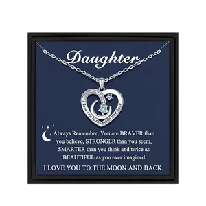 Heart Moon Pendant for my daughter, Birthday gift for my daughter, Christmas gift, Bohemian style, contains box and card, charm necklace