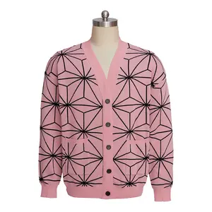 Unisex Nezuko Cosplay Cardigan Knitted Sweater Loose Students Knitwear Korean Top