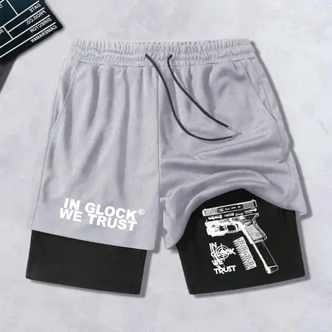 Men's Regular Fit Hand & Gun Print 2 in 1 Drawstring Waist Shorts, Graphic Shorts, Casual Pocket Track Shorts for Summer, Fashion Men's Bottoms for Daily Wear