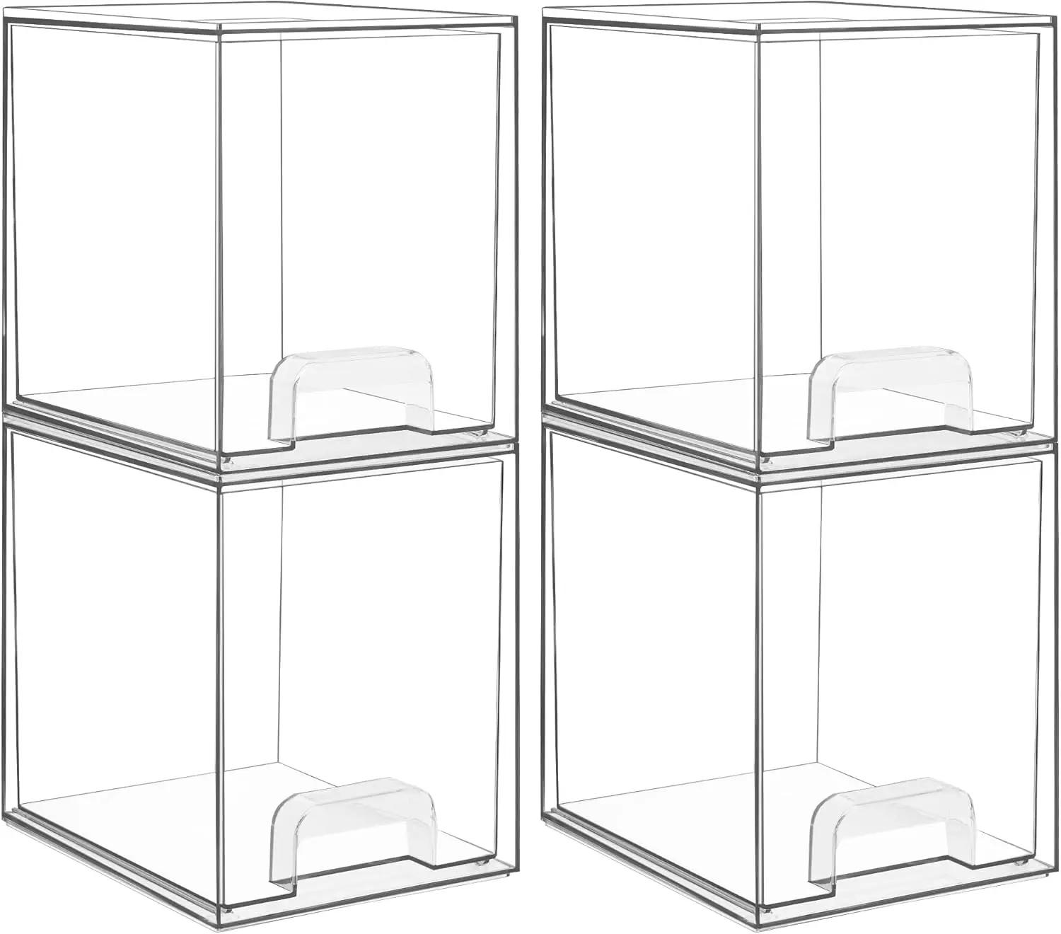 Vtopmart Clear Stackable Storage Drawers, 4 Pack Tall Plastic Organizers | Clear Pull-Out Drawers, Stackable Design for Skincare, Cosmetics, Beauty Supplies, Vanity, Bathroom, Cabinet and Countertop