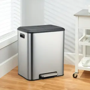 [FLASH SALE] Garvee 8 Gallon Stainless Steel Dual Trash Can Recycling Bin with Removable Inner Bin and Soft Close Lid for Kitchen and Home Office, Black, Silver, White