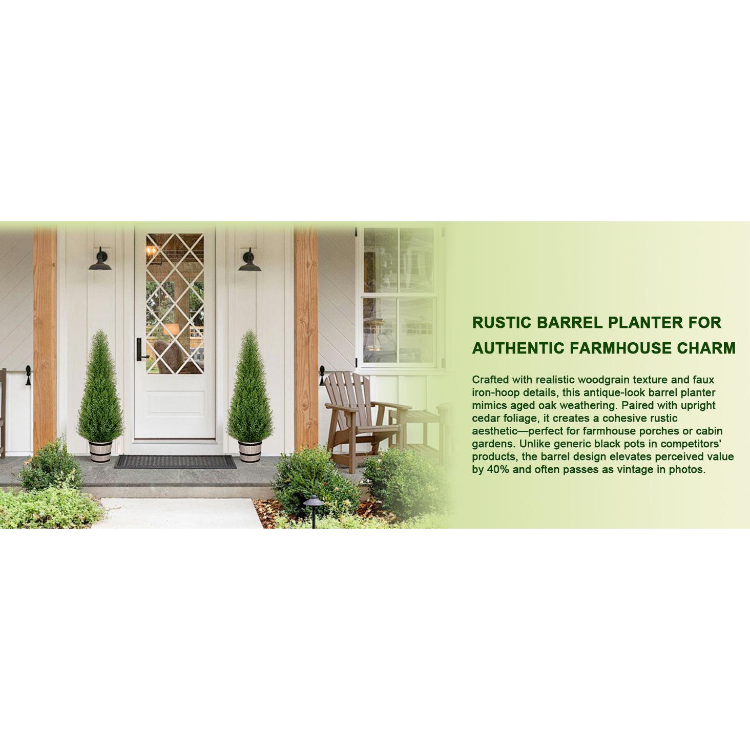 3FT Artificial Cedar Topiary Trees with Rustic Barrel Planter, Outdoor Indoor Realistic Faux Pine Shrubs Plants, Fake Cypress Trees for Home Offices Porch Decor, Set of 2 3FT Artificial Cedar Topiary Trees with Rustic Barrel Planter, Outdoor Indoor Realistic Faux Pine Shrubs Plants, Fake Cypress Trees for Home Offices Porch Decor, Set of 2