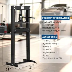 Garvee 12 Ton H Frame Hydraulic Shop Press,Heavy Duty Garage Floor Press with Adjustable Height Stamping Plates,Built in Relief Valve for Bending Straightening Bearings u Joints Car Repair Professional Use