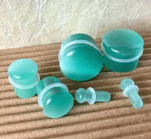 PAIR Seafoam Cat Eye Stone Plugs Single Flare Tunnels Earlet Gauges Body Jewelry