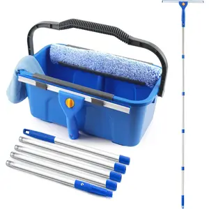3 Gallon Professional Window Cleaning Kit with Bucket, 76" Long Handle Window Squeegee & Microfiber Scrubber, Window Washing Cleaner Tool for Commercial Home Outdoor Car
