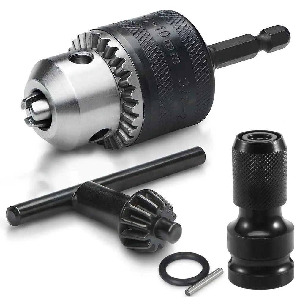 3/8” Drill Chuck Adapter | Chuck Drill for Impact Drivers with 1/4 Inch Quick Change Shank | Drill Converter Includes 1/2-Inch Adapter Wrench Socket Set for Impact Guns | Hex to Chuck Drill Bit Adapter Tool Accessories