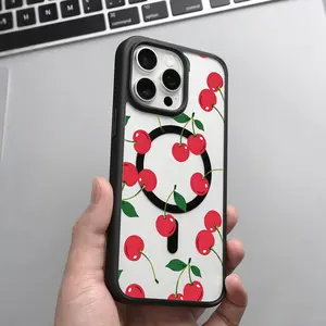Sweet Cherry Pattern Clear Magnetic Phone Case,Compatible with MagSafe Silicone Bumper Protective Cover For iPhone X XSMAX 11 12 13 14 15 16Pro Max