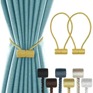 XDerlin 2 Pack Gold Magnetic Curtain Tiebacks 16 Inch Decorative Drapery Holdbacks for Home Office No Tools Needed Easy Install Modern Rope Tie Backs for Thick & Thin Curtains