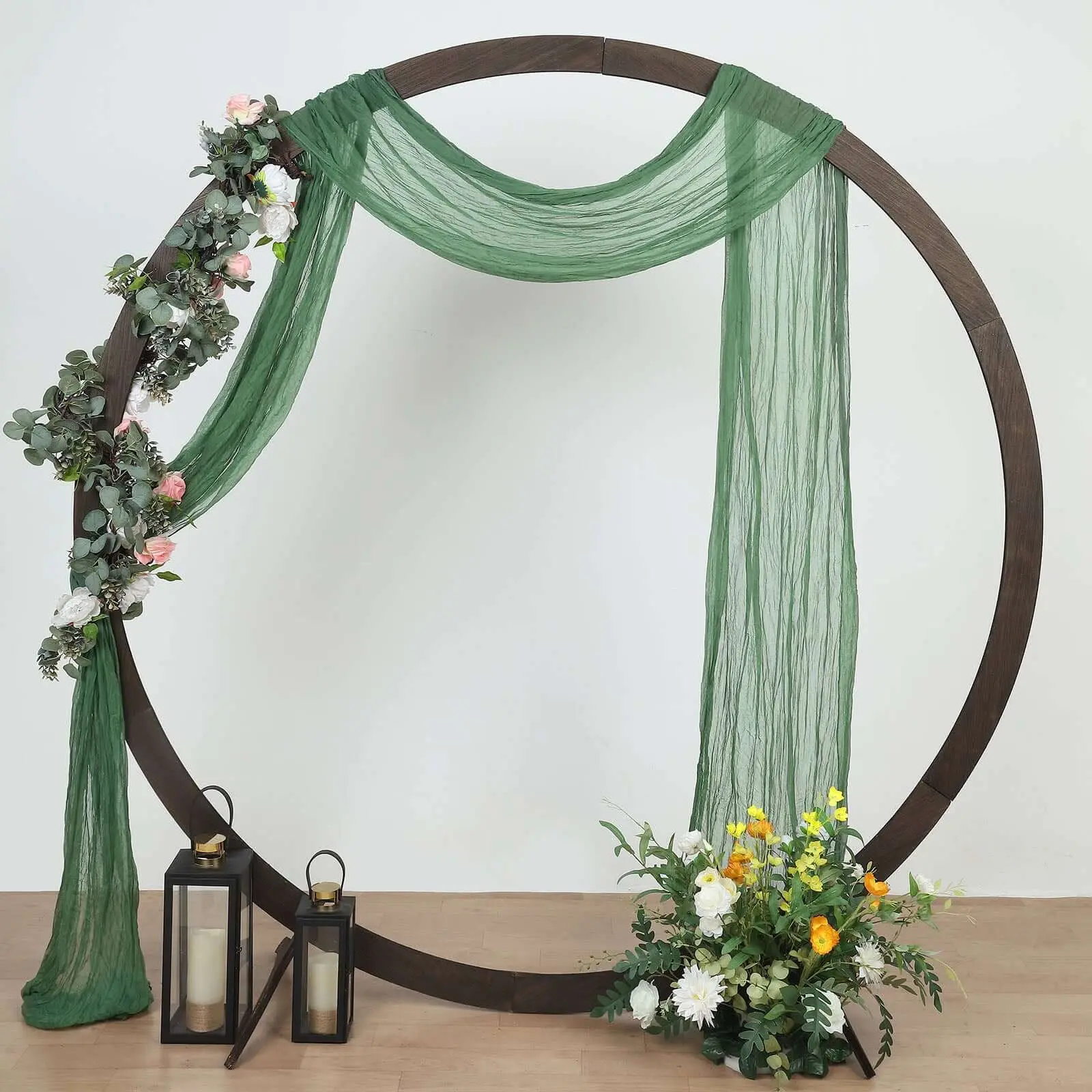 Olive Green Gauze Cheesecloth Draping Fabric - 20ft Boho Style Curtain Panel with Wrinkle/Intentional Fold Texture, Wedding Arch Backdrop, Window Scarf Valance for Birthday Party Decoration Supplies