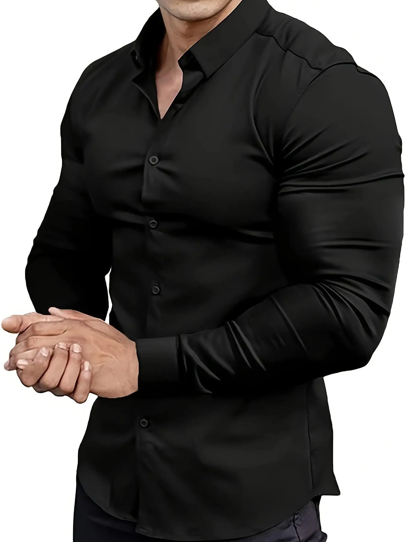 Men's Solid Button Front Shirt, Classic Casual Fashion Long Sleeve Collared Top for Daily Wear, Men's Clothes for All Seasons, Men's Clothing, Longsle