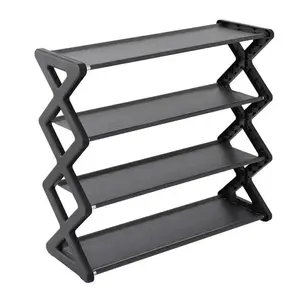 4-Tier Self-Assembly Shoe Rack, Adjustable Multi-Purpose Storage Shelf for Shoes Plants Books, Room Organizer Metal X-Shaped Stand, Shoe Organization Rack