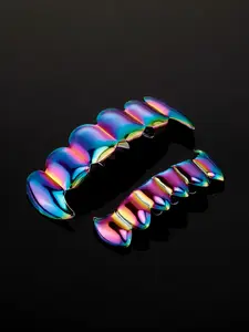2pcs Vampire Hip Hop Grillz Set, 14k Copper Material, Halloween Party Fashion Jewelry, Top and Bottom Grillz