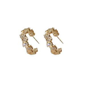 French Sweet Vintage Zircon C-Hoop Earrings
