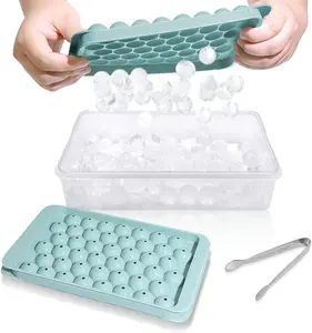 Round Ice Cube Trays with Lid and Bin – Easy-Release Ice Trays for Freezer Use – Includes Ice Container for Storage – Blue,2-Pack 0.8" Cubes