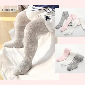 Toddler Baby Girls Tights, Bow Print Mesh Net Stocking Pantyhose Stretch Footed Leggings Bow Pleated Pantyhose With Knee Pads