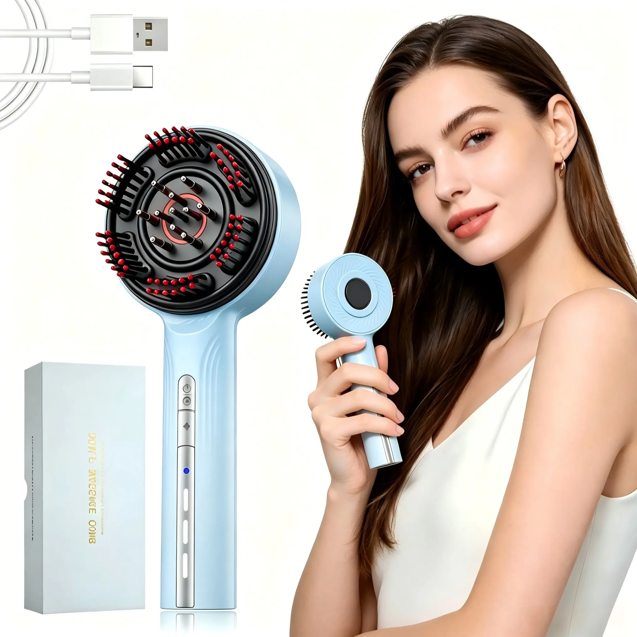 Electric Scalp Massage Comb, Cordless Gentle Vibration, Hair Oil Dispenser, Portable Daily Scalp Grooming Tool for Men & Women