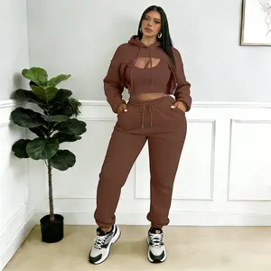 Women’s Sweet & Spicy Instagram Style 3 Piece Tracksuit Set – Long Sleeve Hoodie, Tank Top & Jogger Pants Fall Outfit Active Wear Sportswear Gym Sets