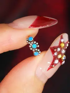 OUFER Triple Blue Opal Nostril Piercing Nose Ring 316L Stainless Steel Hinged Segment Hoop Cartilage Piercings Ear Lope Hoop Earring Nose Ring Jewelry