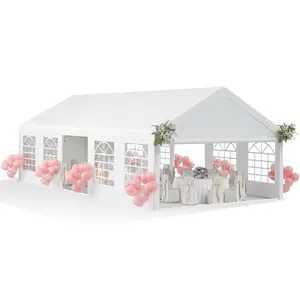 13x20 ft Heavy Duty Outdoor Party Tent - PE Fabric Outdoor Shade Canopy with White Roof, Removable Sidewalls, Church Windows, Ground Stakes, Snap-Together Design for Patio Events, Weddings