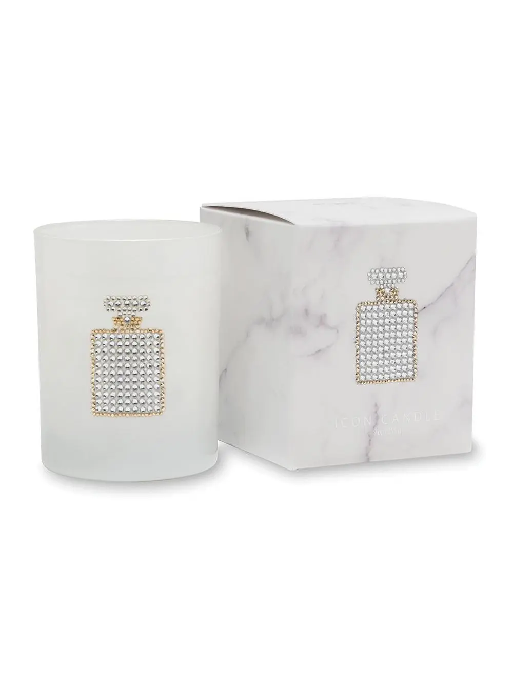 White Marble Icon Candle, 9.5 oz Perfume Bottle-Style Candle with Fragrance, Floral Aroma, Decor Accent, Gift Box Included (Home Decor Supply)