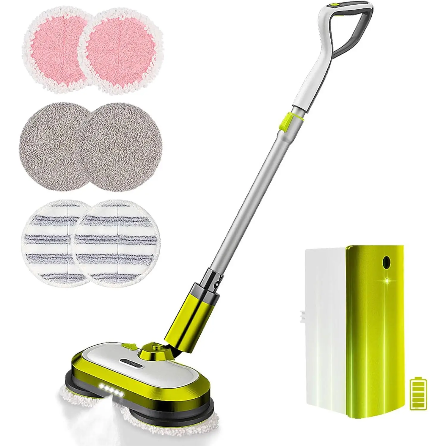 Wireless Electric Spin Mop - Home Care Power Mop with LED Headlight, 300ml Water Spray Tank, 60 Mins Runtime, Detachable Battery, Quiet Operation for Bathroom Cleaners & Living Room Cleaning, No-Touch Disposal Capability, Cordless, Power Mop Bathroom Clea