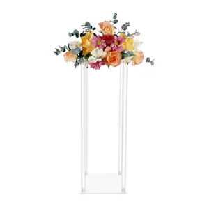 10-Piece Modern Acrylic Rectangle Flower Stand Set - Transparent Square Display Pedestals, 6.61 lbs Each Load Capacity, Stackable Easy-Assembly Decor for Wedding Centerpieces, Home Decor