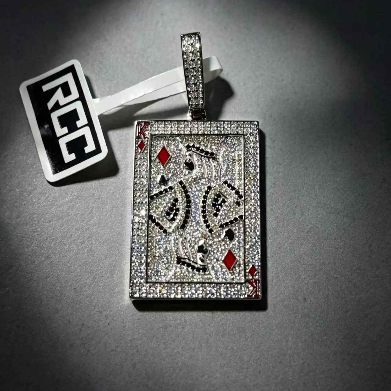 8068 Drip Check King of moiss Pendant - Iced Out Statement Poker Charm