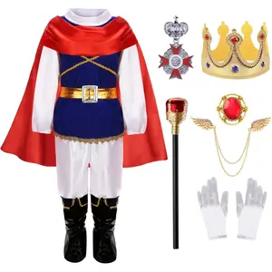 L-B32   King Prince Charming Costume for Boys Kids Medieval Cosplay Dress Up Royal Outfits