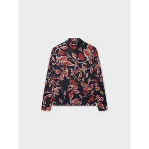 Printed Mesh Turtleneck-Marigold