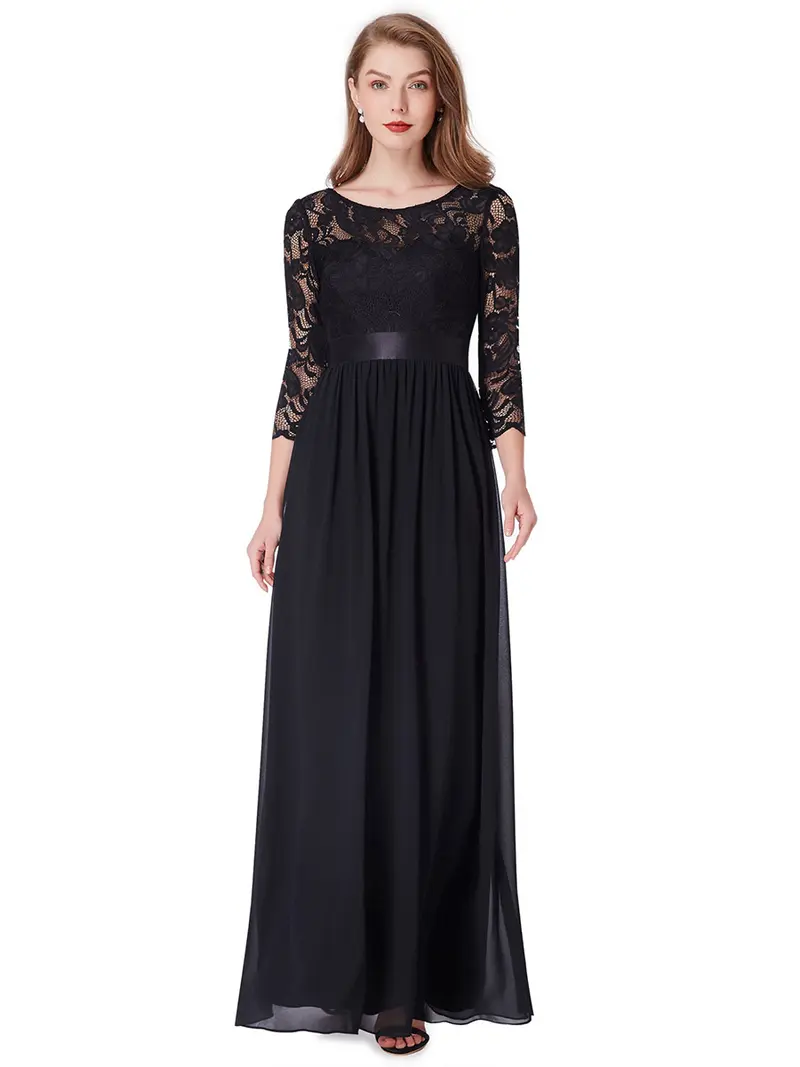 chinese dress ladies Chic Black Sleeveless Lace Evening Dresses Side Slit Open Back Long Pr