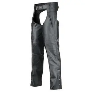 Vance Leather Unisex Black Deep Pocket Biker Leather Motorcycle Chaps