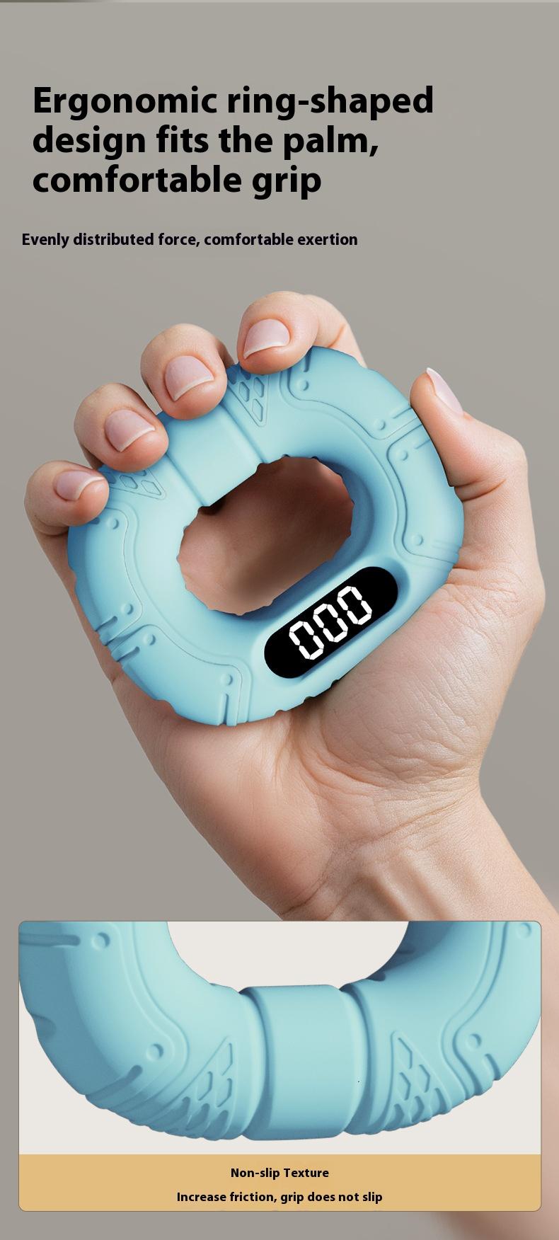 Smart silicone gripper to exercise finger strength grip ring connected to Bluetooth counting and page turning video grip ring