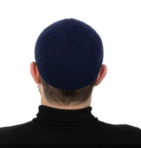 Men's Premium Islamic Diamond Knitted Kufi - Navy Blue