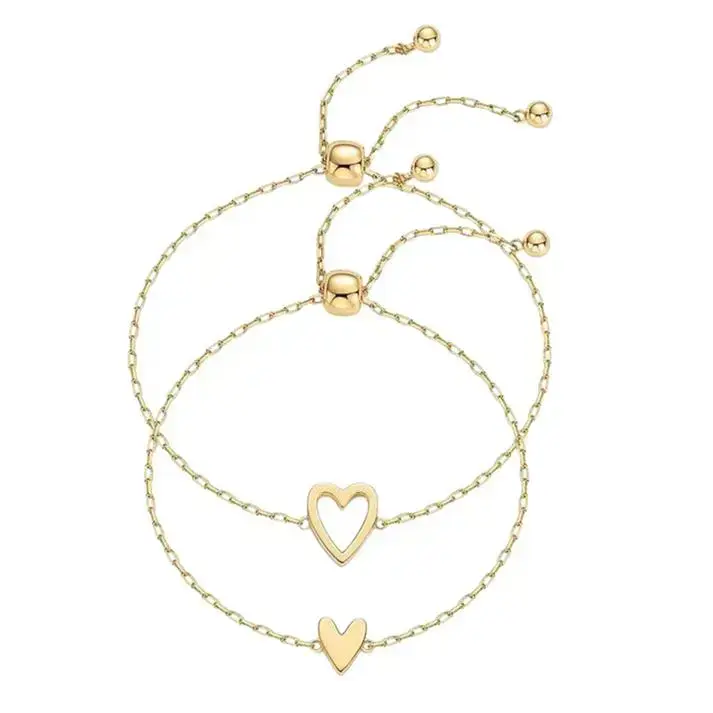 Virelyn B 14K Gold Plated Adjustable Matching Bracelets for Women – Heart Charm and BFF Friendship Styles, Mother's Day Gifts
