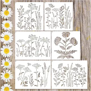 Large Flower Stencil for Painting on  Fence Walls, Wildflower Stencil for Crafts   Templates for Shirts Floor Canvas (flower6)