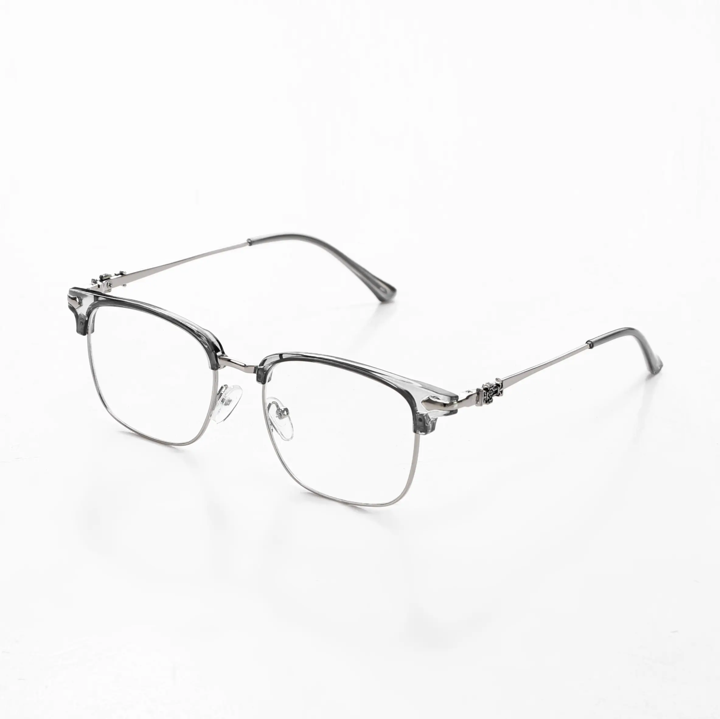 Unisex Semi-Rimless Browline Eyeglasses - Basic Alloy Rectangle Optical Frame, Men's Accessories, Daily/Student Use, Includes Eyeglass Case & Glass Cleaner Cloth