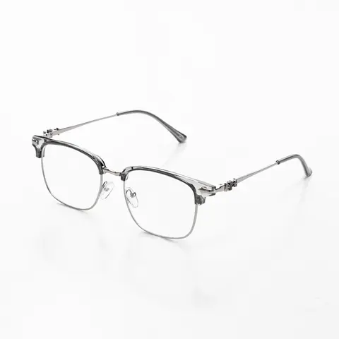 Unisex Semi-Rimless Browline Blue Light Glasses - Anti-UV Basic Alloy Rectangle Minimalist Frames for Women & Students, Daily Wear Fashion Accessory with Eyeglass Case & Cleaner Cloth