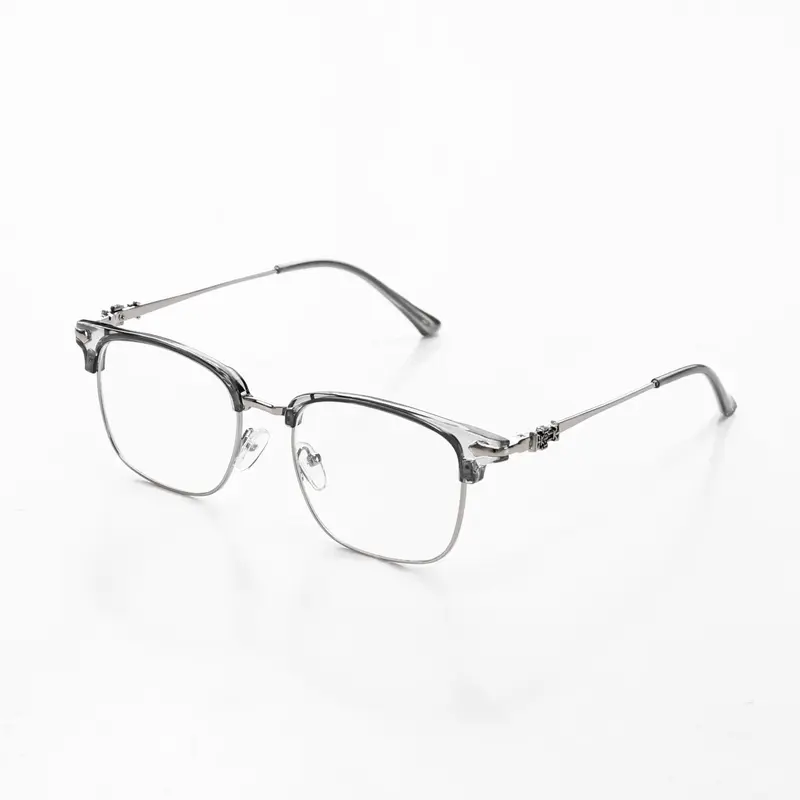 Unisex Semi-Rimless Browline Blue Light Glasses - Anti-UV Basic Alloy Rectangle Minimalist Frames for Women & Students, Daily Wear Fashion Accessory with Eyeglass Case & Cleaner Cloth