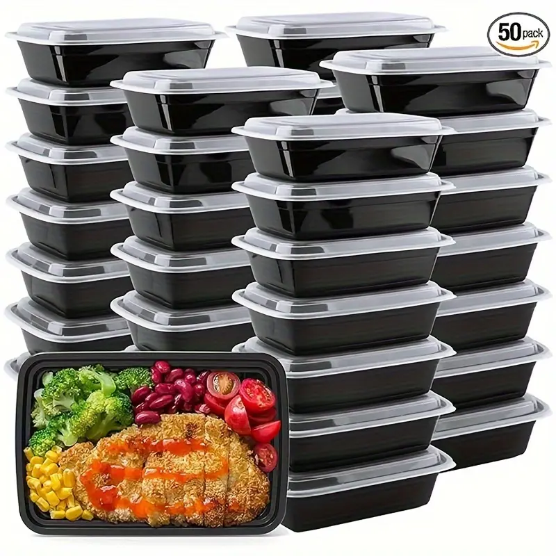 50-Pack 28 oz Extra-Thick BPA-Free Airtight Food Containers with Lids, Food-Grade Reusable Stackable Kitchen Meal Prep Bento Boxes, Hygienic Re-Sealable Microwave/Dishwasher/Freezer-Safe Utensils Storage Containers, Food-Grade Food Containers