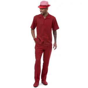 Montique Red Woven Checkerboard Walking Suit