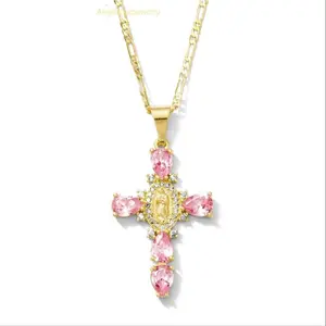 Sparkly Virgin Mary Cross Necklace
