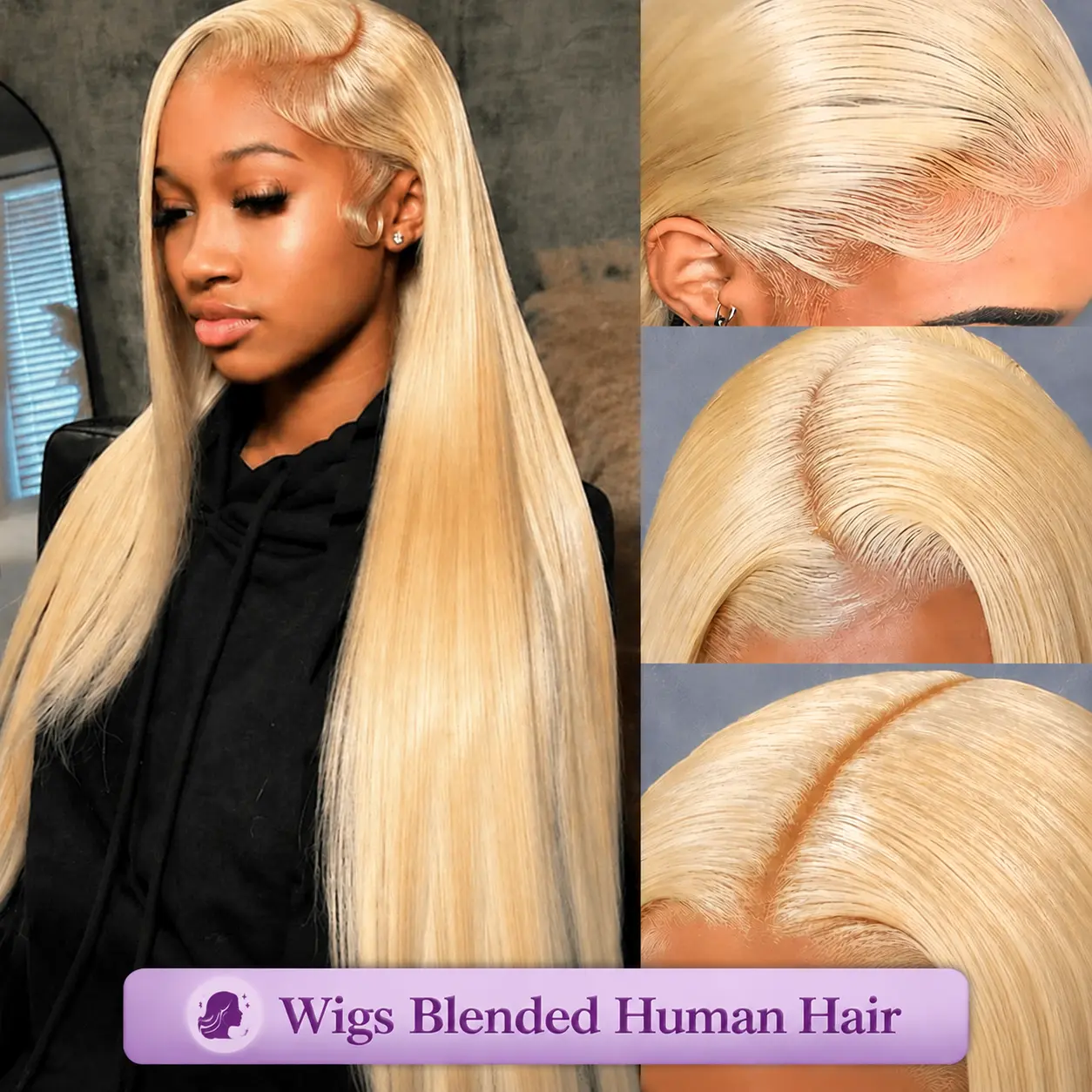32 Inch Straight Lace Front Wig Blended Human Hair Glueless Wigs Blonde 13x4 HD Transparent Lace Straight 99J Red Wig Colored Lace Frontal Wigs for Women 200% Density Pre Plucked with Baby Hair