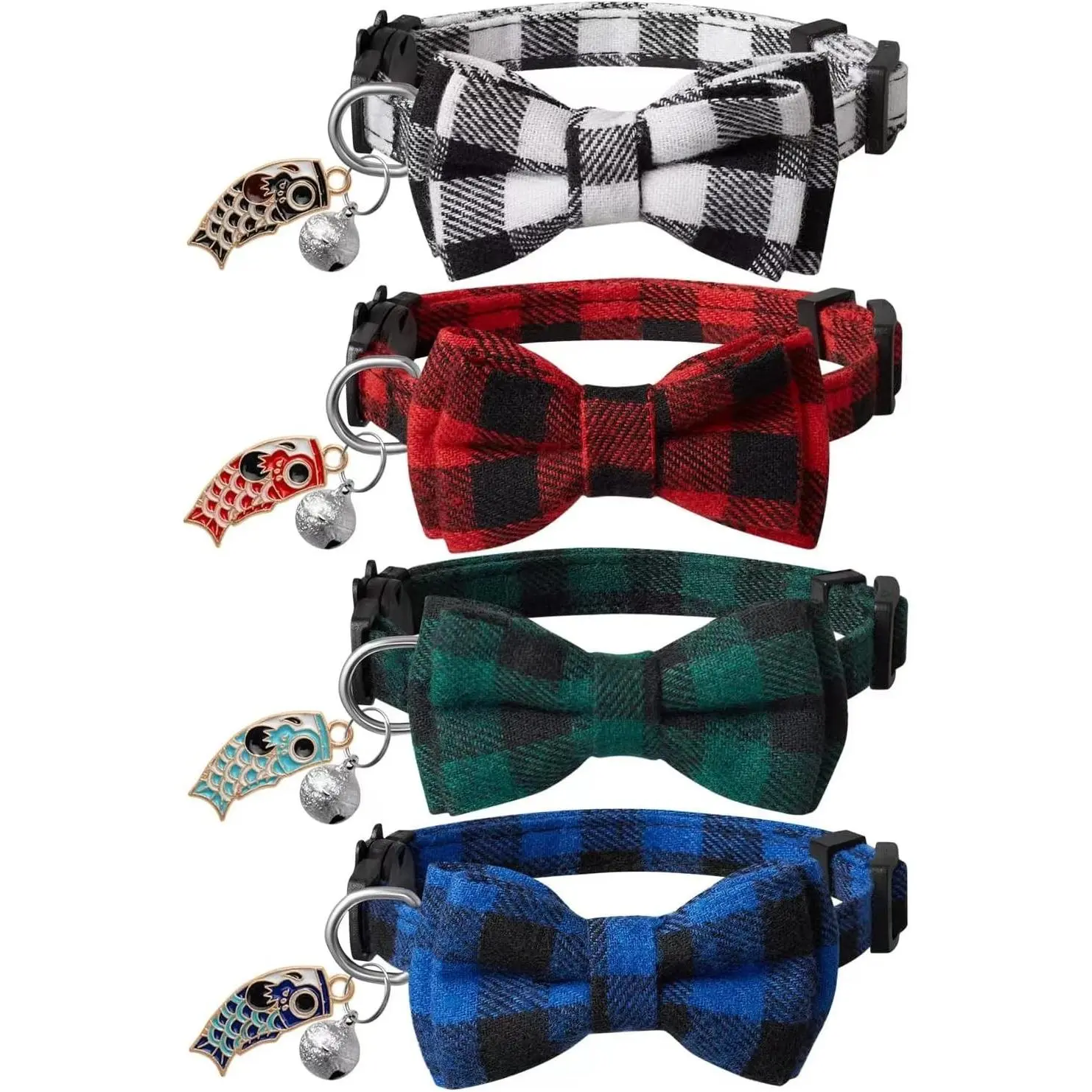 LLHK 4 Pack Small Fish Cat Collars with Bow Tie and Bell,Personalized Breakaway Kitten Collar for Girl boy Cats,Adjustable 7-12inch,Cute for Kitty Kitten Adult Cats,Pet Supplies,Stuff,Accessories