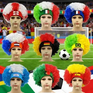 1Pcs National Flag Curly Afro Wig for Soccer Fans, Sports Event Cheering Accessory, Curly Explosion Head Hair for Football Games, Party Cosplay Costume Wig for Men Women