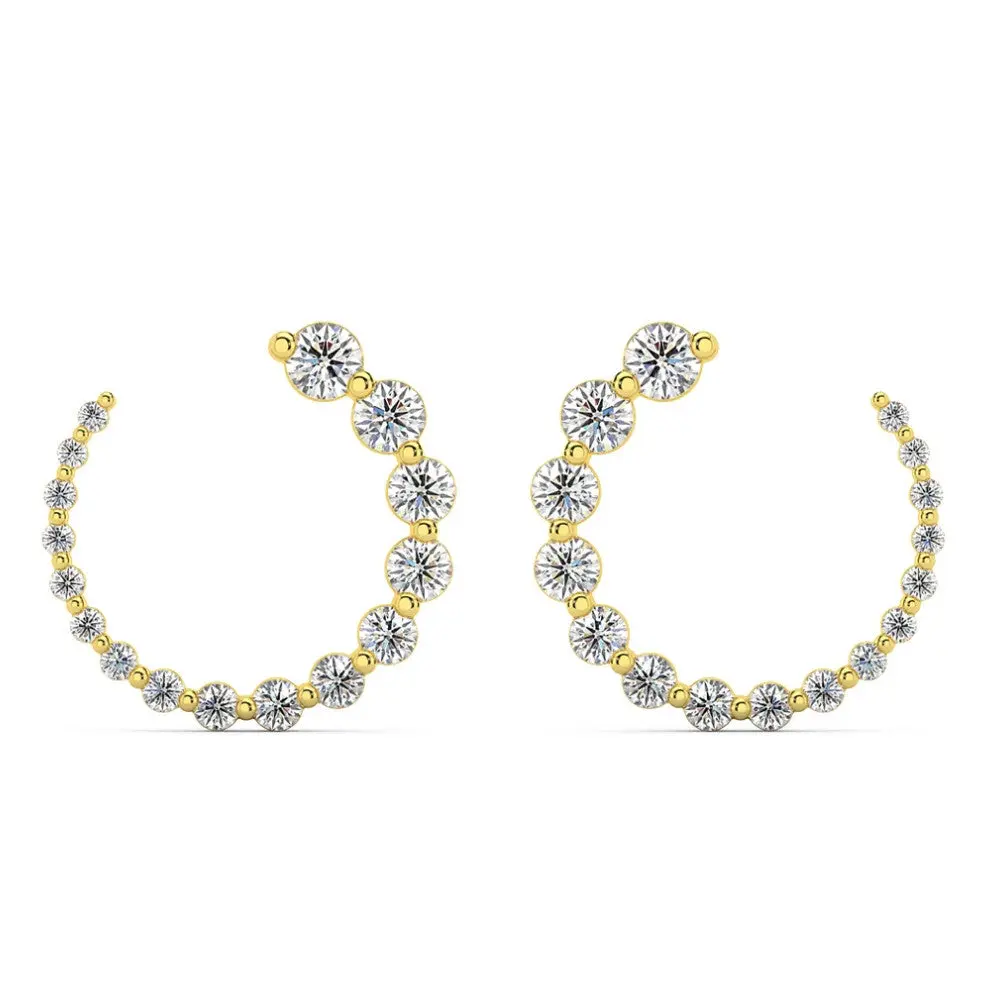 1 1/2Ct Graduated Diamond Circle Earrings 14k Gold Journey Studs Lab Grown