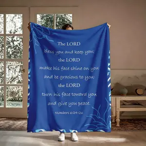 The Lord Bless You And Keep You Flannel Throw Blanket, Numbers 6:24-26 Bible Verse Priestly Blessing Pattern Soft Warm Cozy Nap Blanket for Couch Bed Sofa, Christian Inspirational Gift for Her Him Believer, Birthday Christmas Holiday Gift