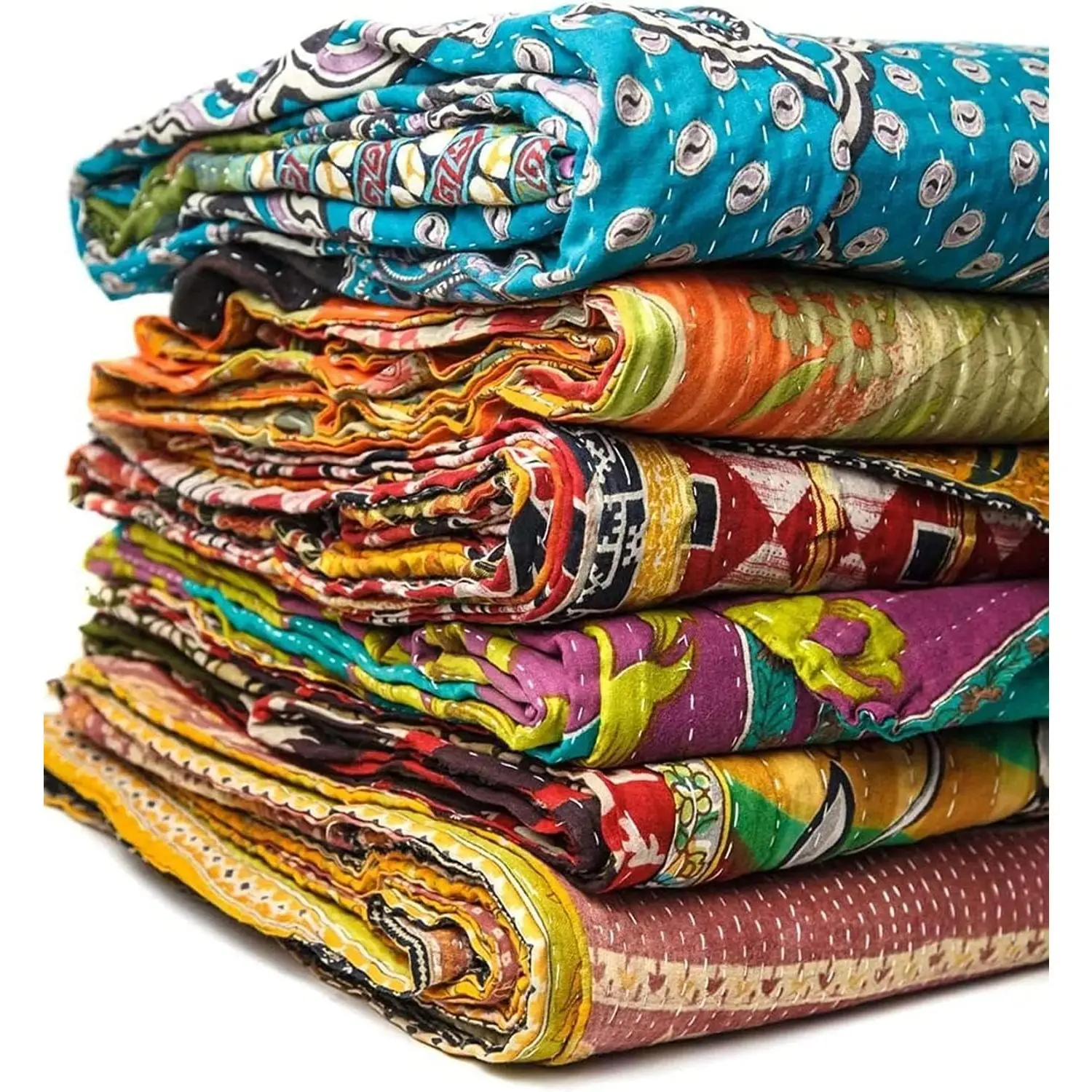 Shri Radhey Indian Vintage Kantha Reversible Throws Bedspread Bohemian Decor 85x55 Inches Colors 2 Pcs Lot