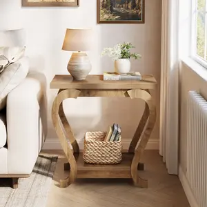 LITTLE TREE End Table, Narrow Wood Side Table with Storage Shelves, 2-Tier Bedside Accent Furniture for Living Room, Small Spaces, Bedroom