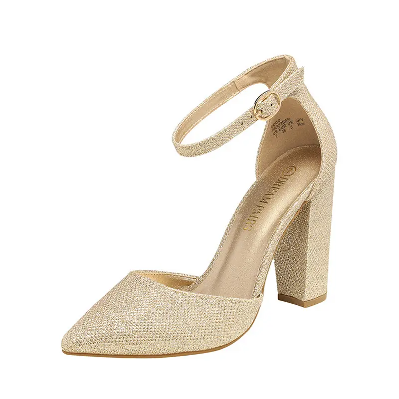 Dream Pairs Women's Classic Pointed Toe High Heel Pumps with Glitter Alligator Texture, 4-Inch Chunky Block Heel and Adjustable Ankle Strap